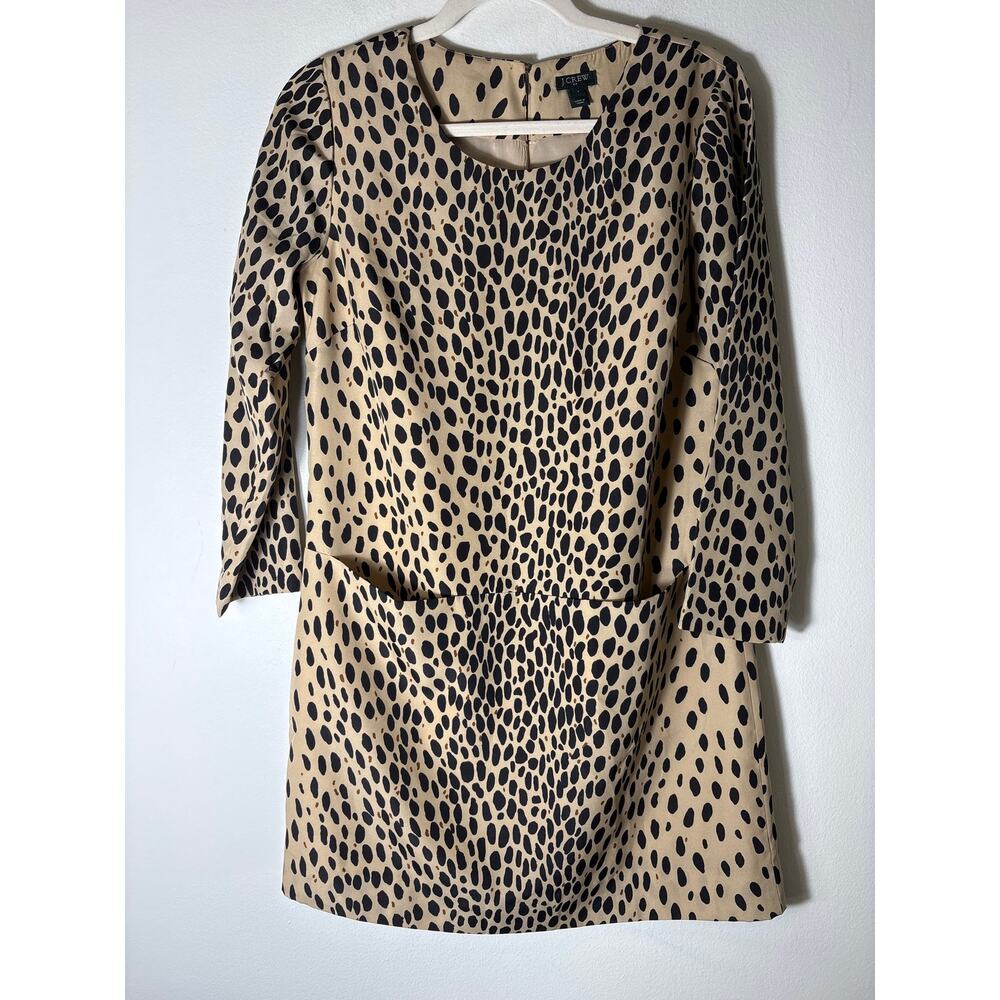J. Crew Tan and Black Long Sleeve Knee Length Front Pocket Dress Sz 2